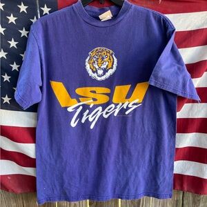 LSU Tigers vintage purple and yellow cotton T-shirt streetwear Size L